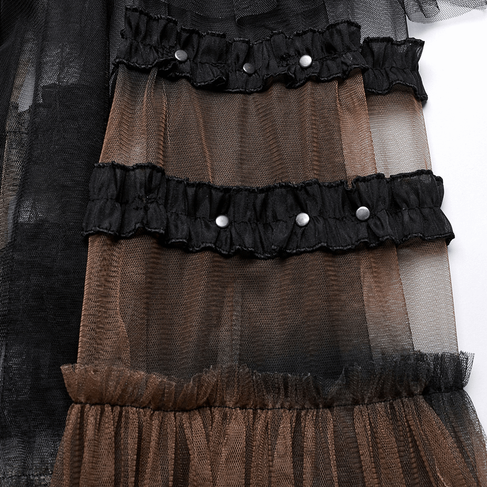 Dramatic Long Layered Mesh Half Skirt with Belt for Women