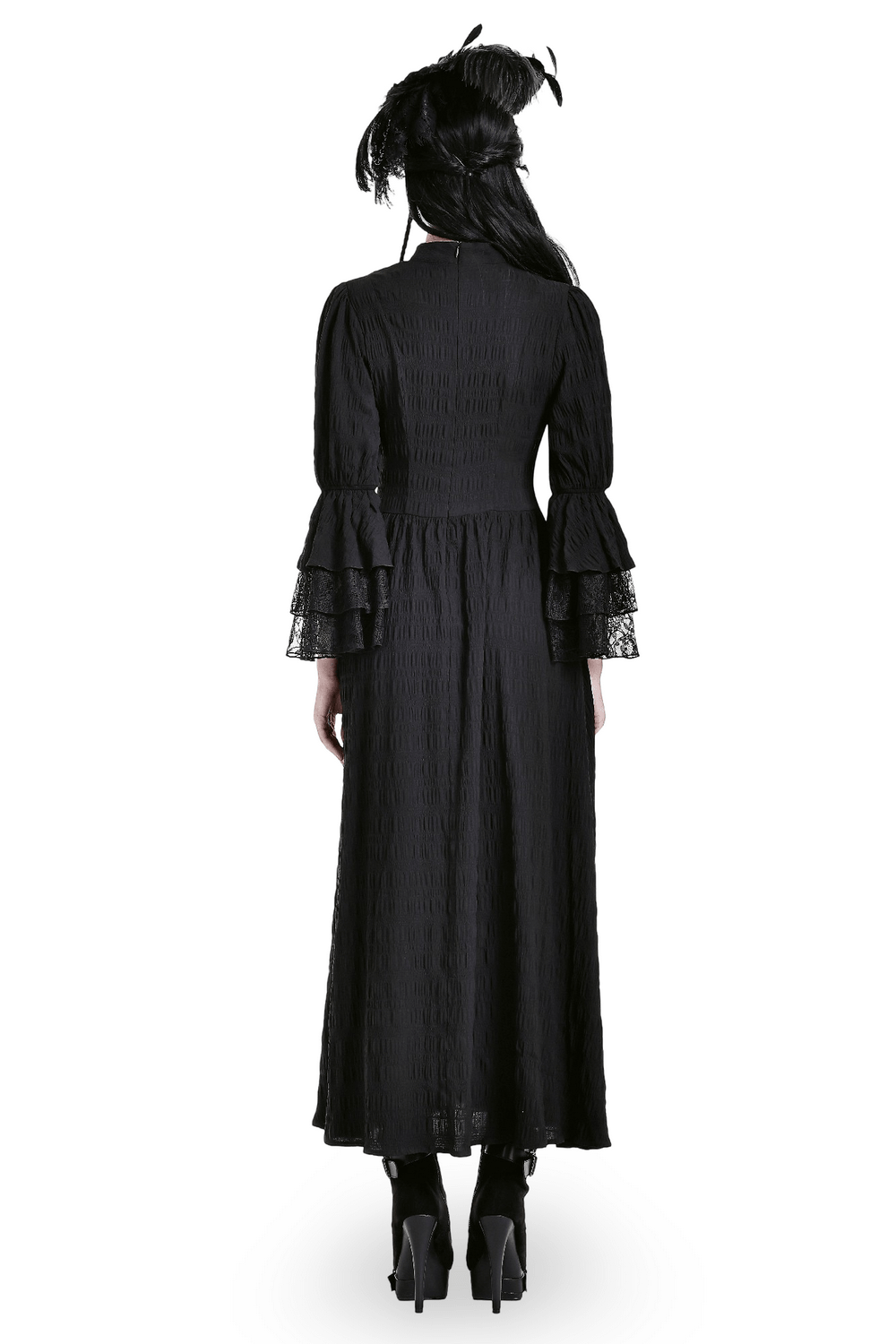 Robe longue spectaculaire avec corsage en dentelle et poignets évasés