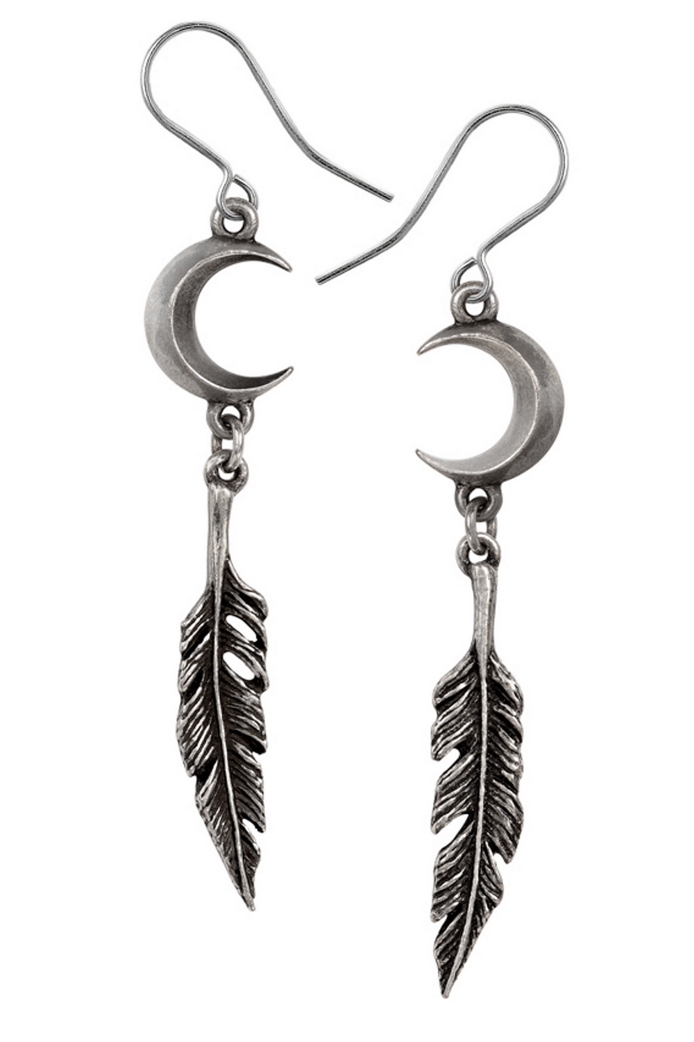 Mystical crescent moon and feather earrings, inspired by dreamcatchers, perfect for dreamers and night spirits.