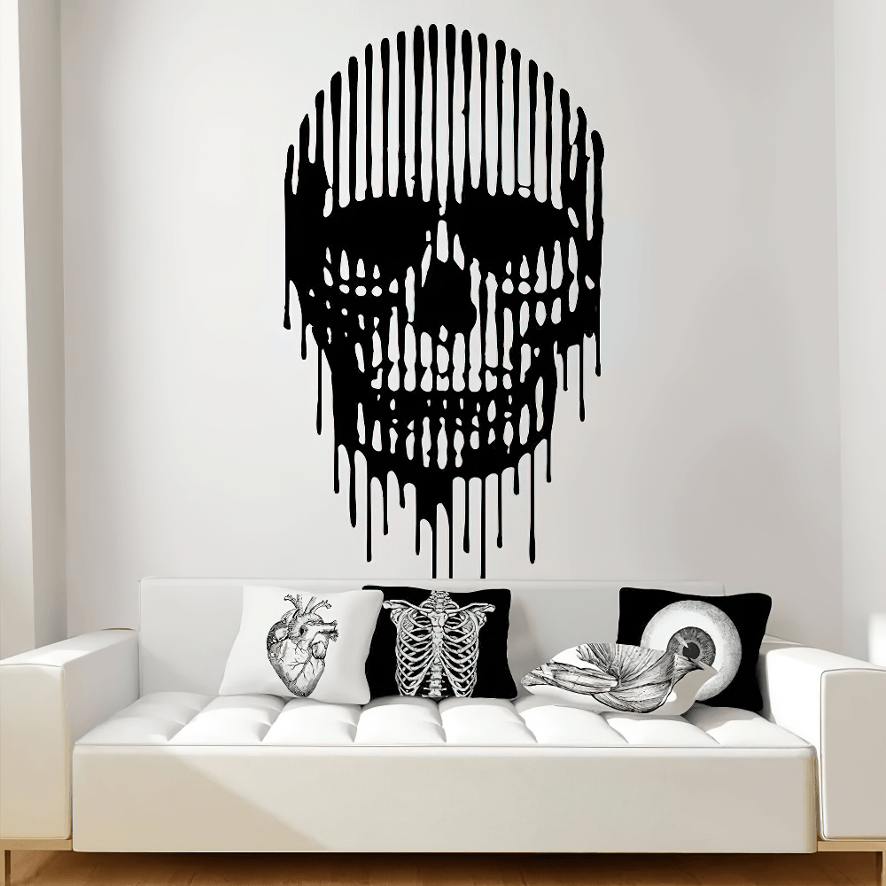 Sticker mural en vinyle représentant un crâne dégoulinant terrifiant pour chambres