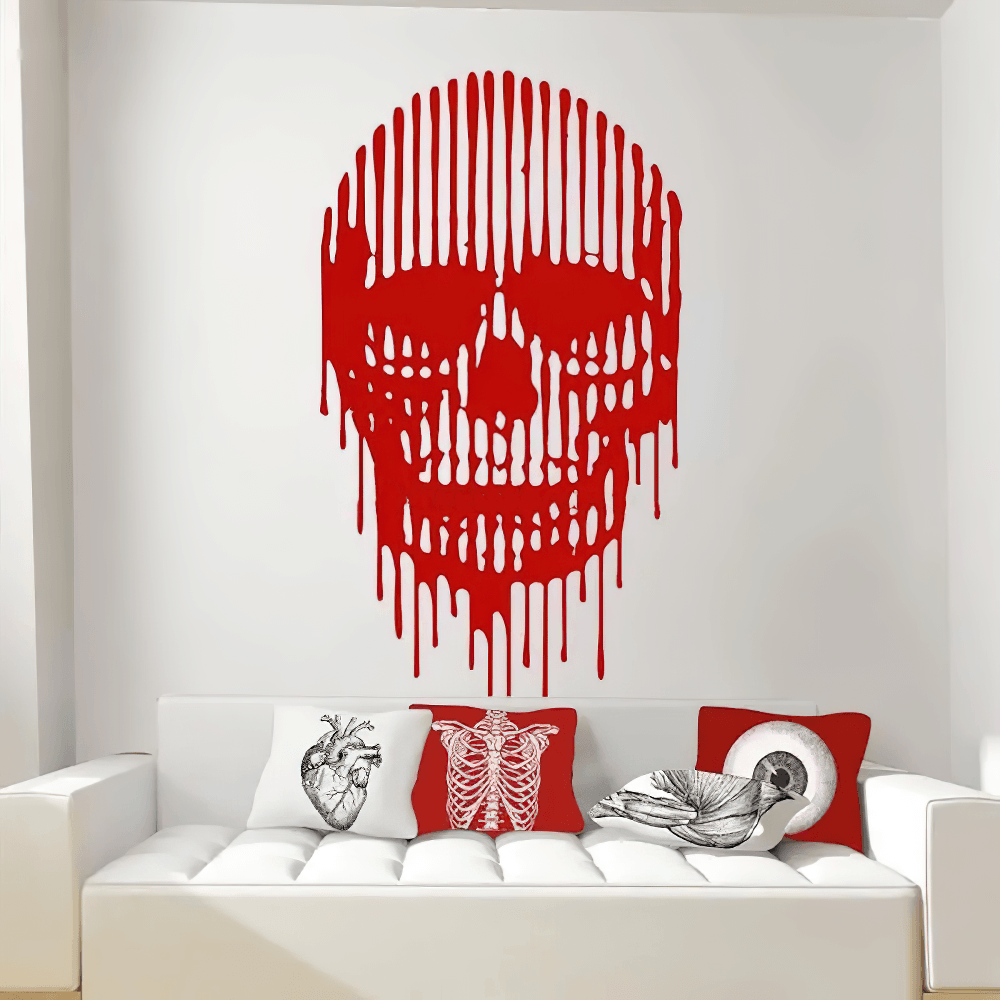 Sticker mural en vinyle représentant un crâne dégoulinant terrifiant pour chambres