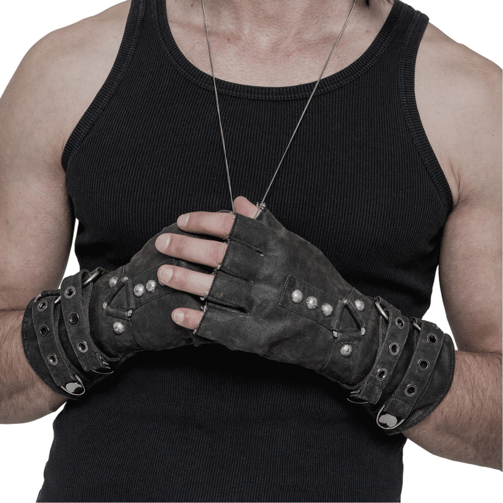 Durable Steampunk-Style Leather Gauntlet Gloves - HARD'N'HEAVY