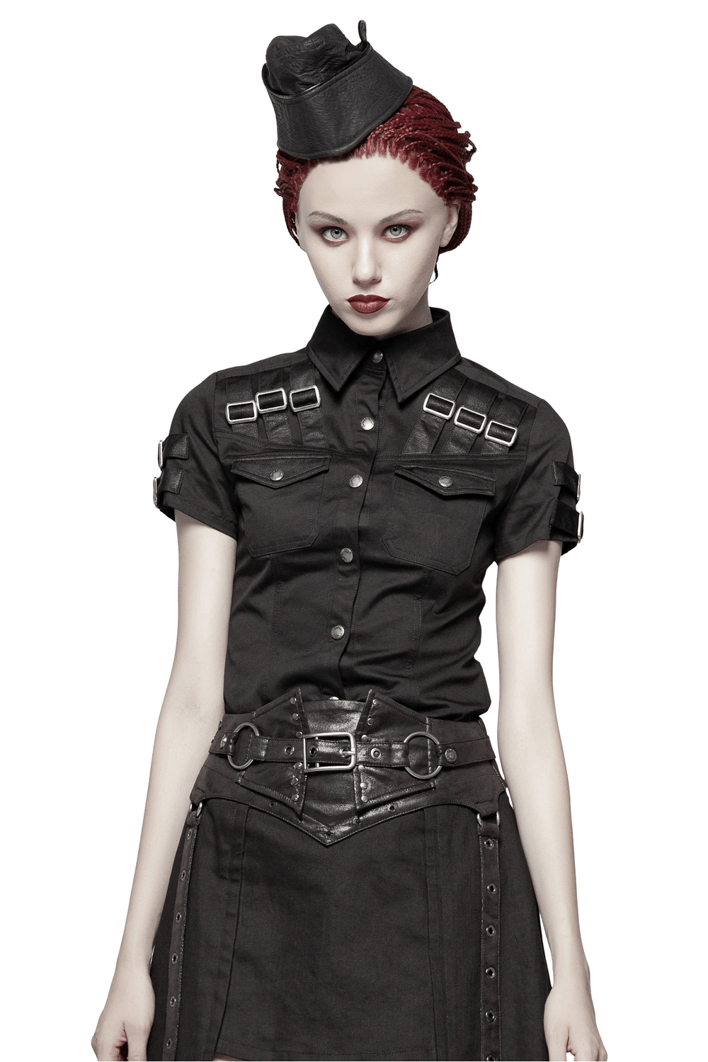 Durable tactical short sleeve shirt with buckle details and stylish design, perfect for any wardrobe.