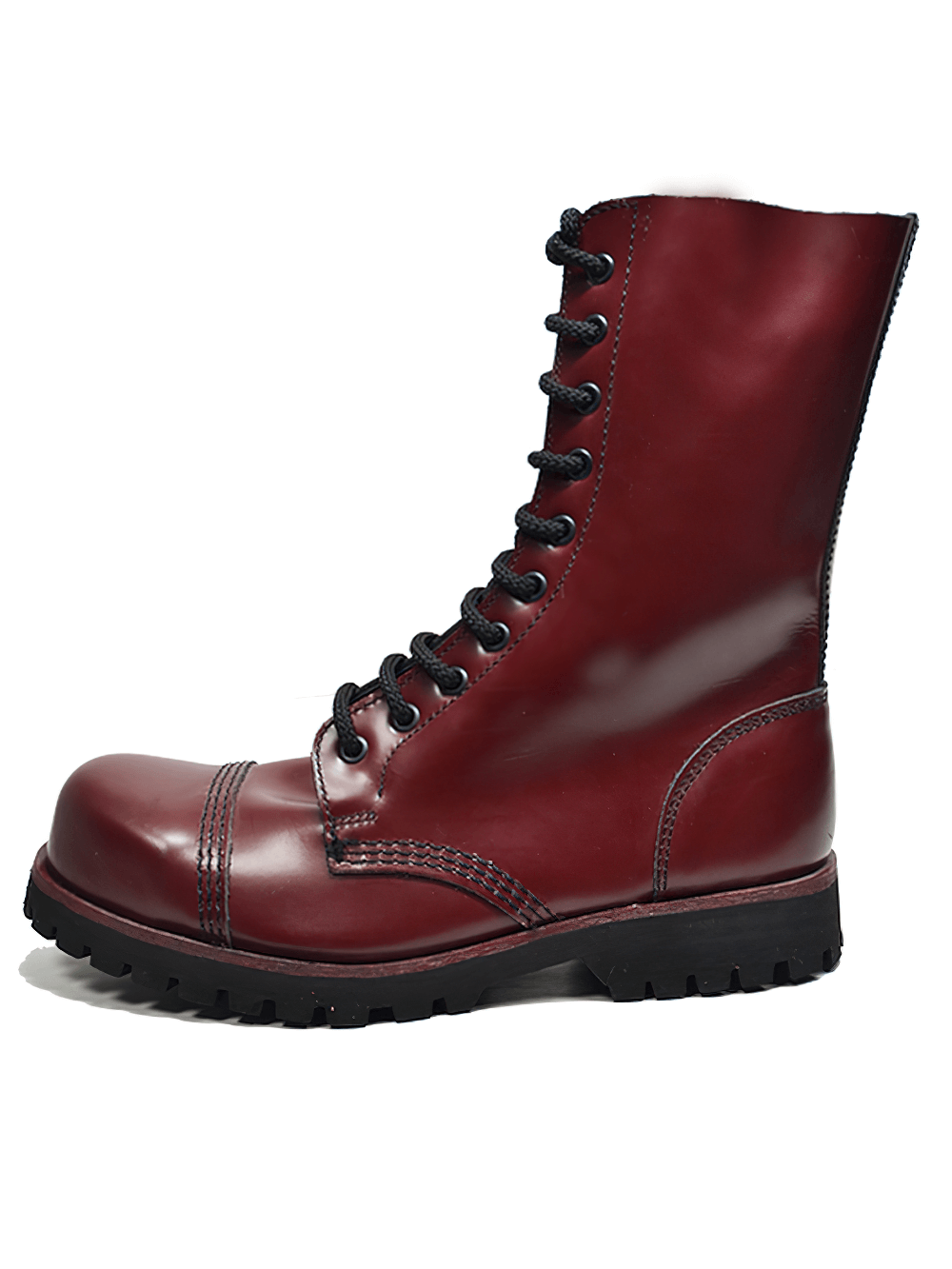 Durable Wine Red 10-Eyelet Steel Toe Lace-Up Boots
