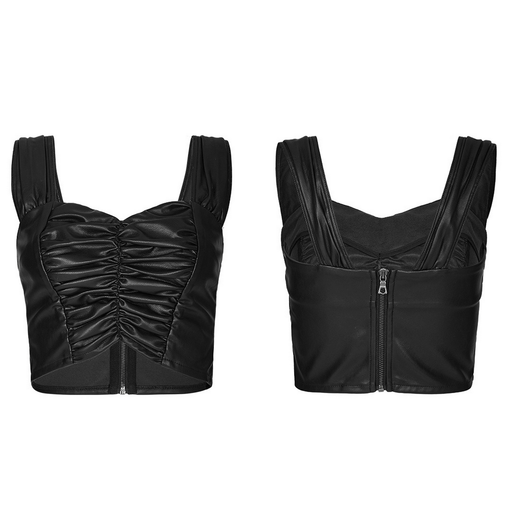 Eco-Friendly Faux Leather Pleated Top With Zip Front