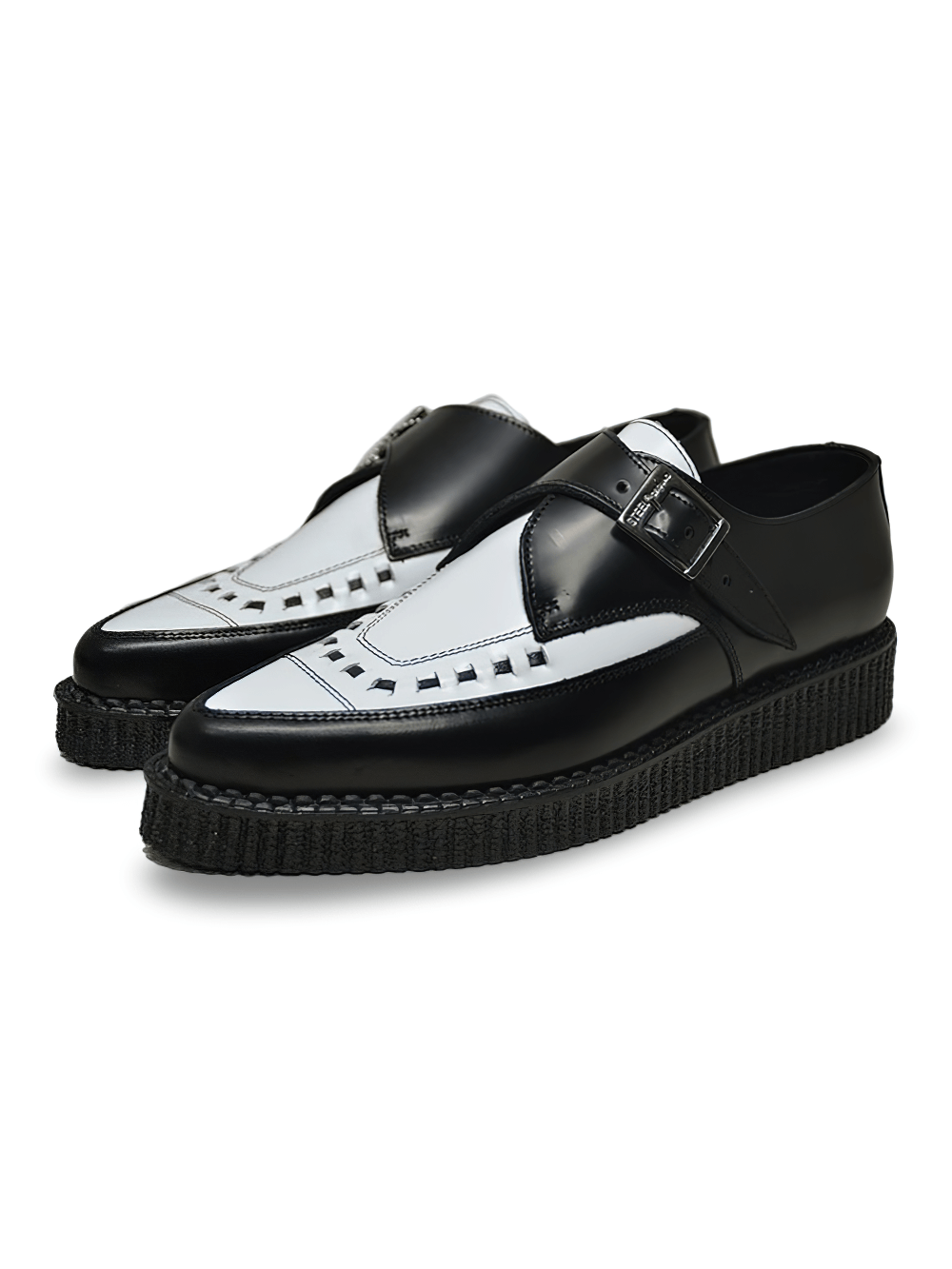 Edgy Black And White Pointed Creepers with Buckle