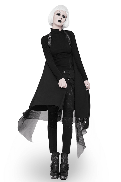 Cape asymétrique noire à bordure en dentelle pour femme