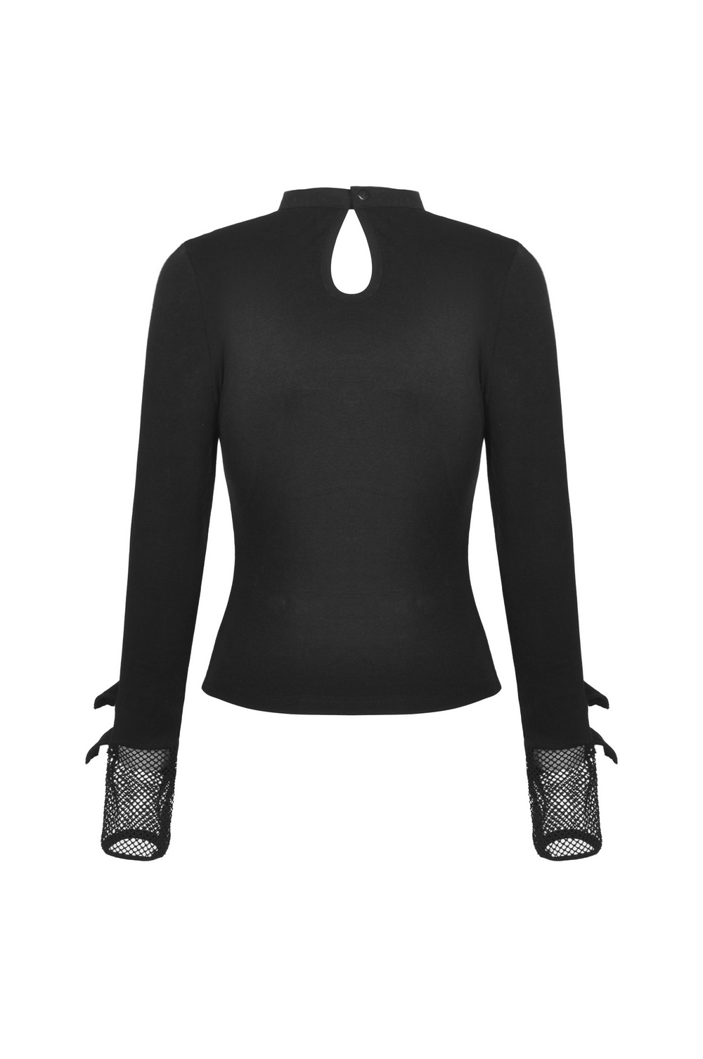 Edgy black cut-out mesh-panel top with stud details, perfect for gothic-inspired outfits.