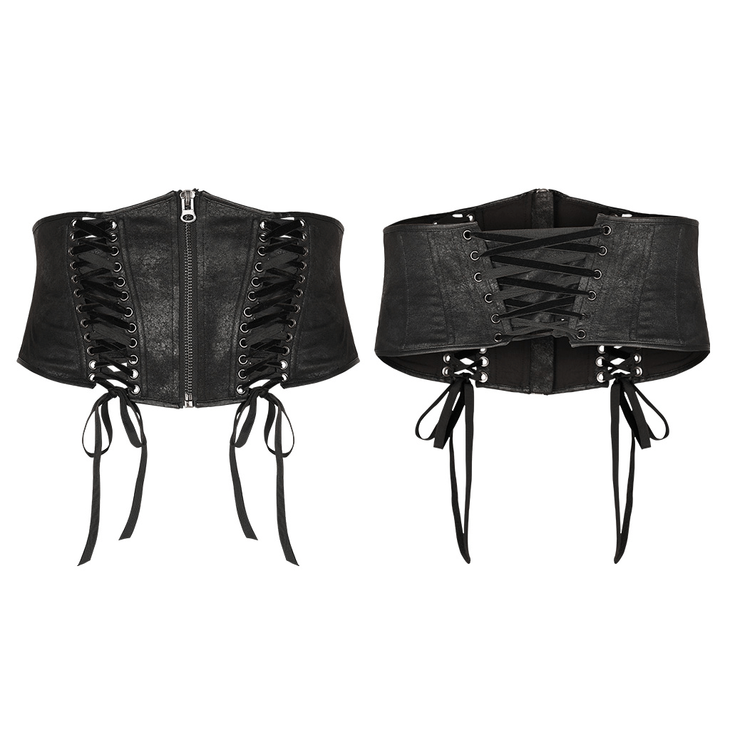Edgy Black Gothic Corset Belt with Lace-Up Details - HARD'N'HEAVY