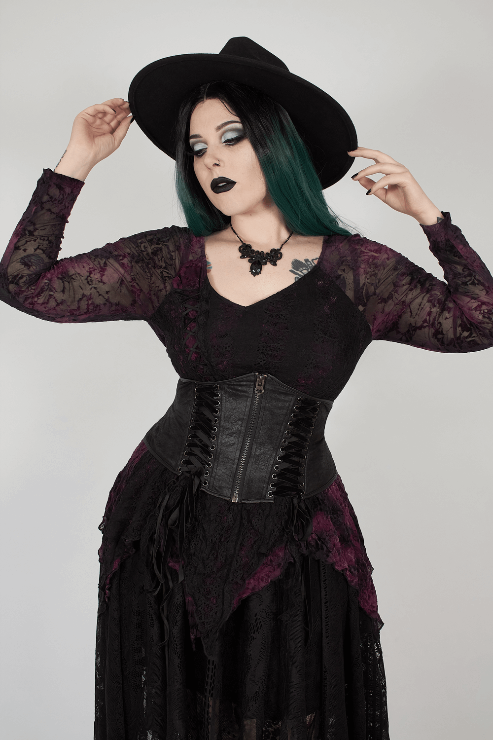 Edgy Black Gothic Corset Belt with Lace-Up Details - HARD'N'HEAVY