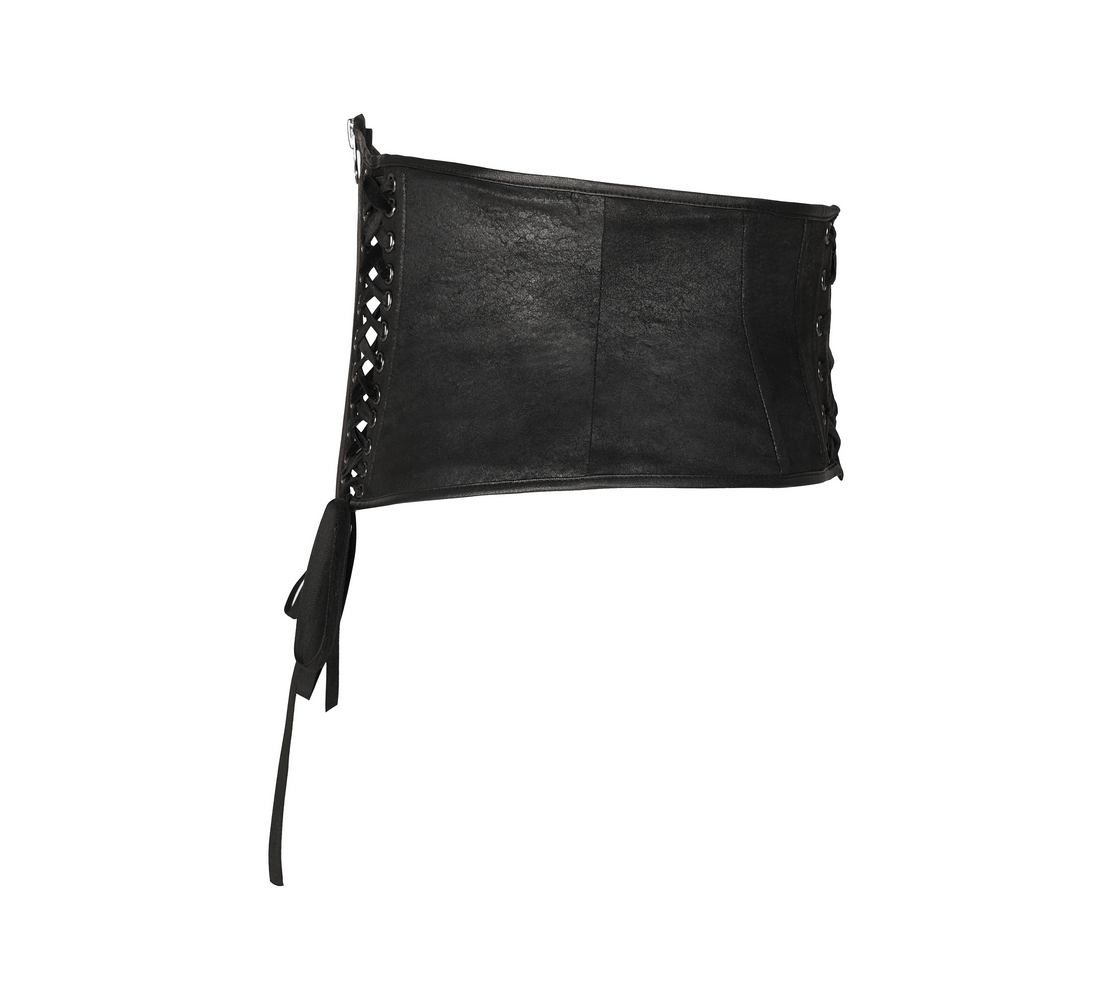 Edgy black gothic corset belt with lace-up details and metal zipper, perfect for a stylish gothic look.