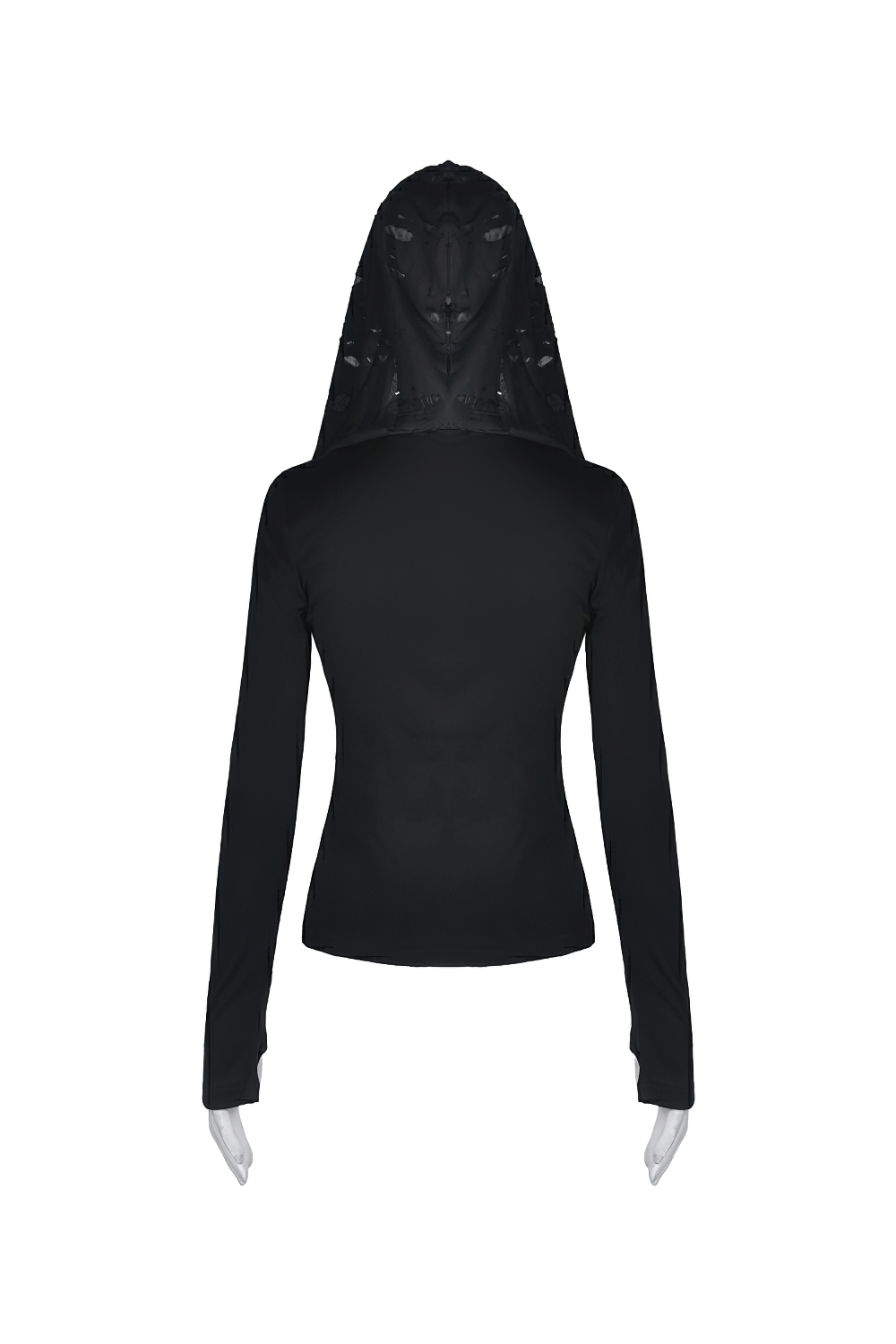 Edgy Black Hoodie with Metal Accents And Shredded Hood