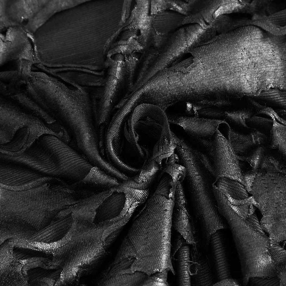 Edgy Black Irregular Distressed Hooded Coat for Women