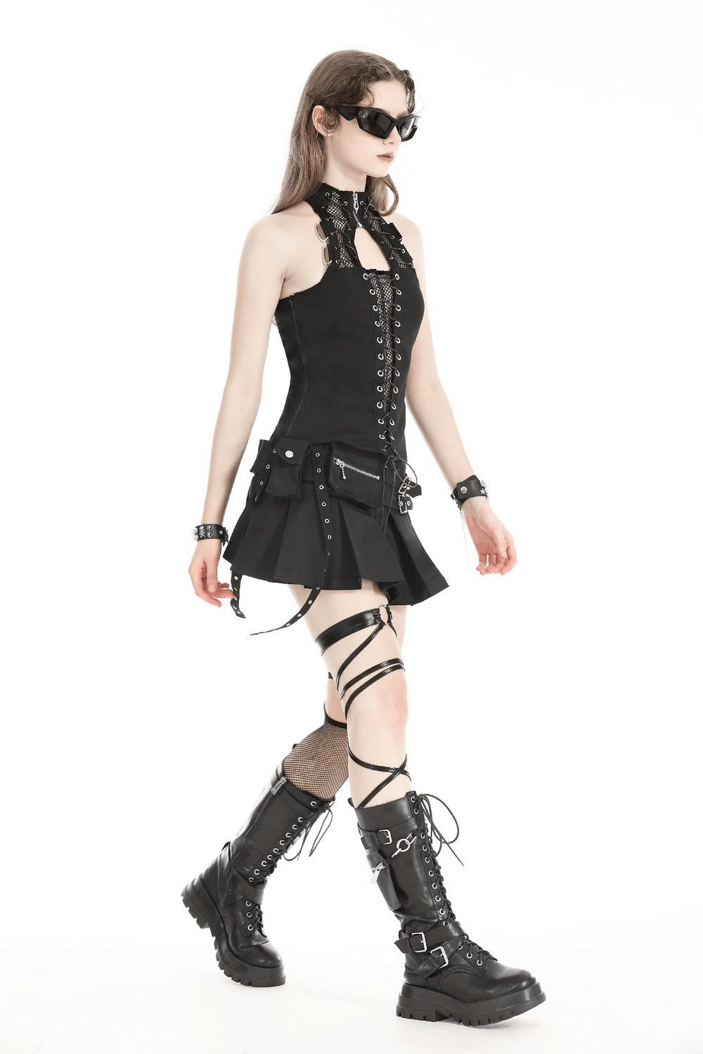 Edgy Black Lace-Up Gothic Top with Metal Grommets
