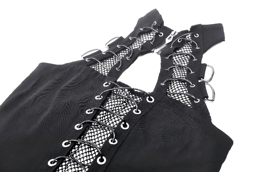 Edgy Black Lace-Up Gothic Top with Metal Grommets