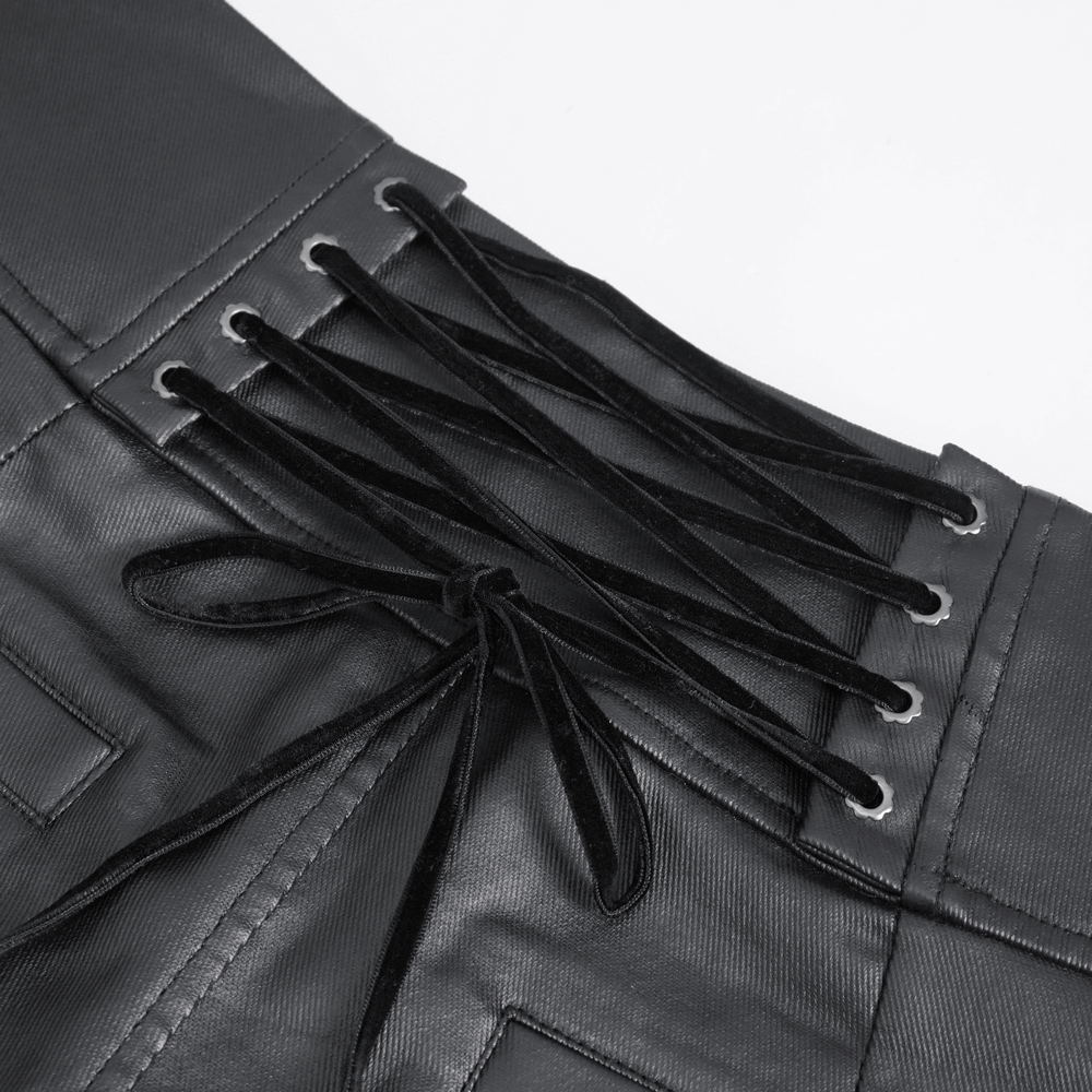 Edgy Black Male Zippered Pants with Buckles Waistband