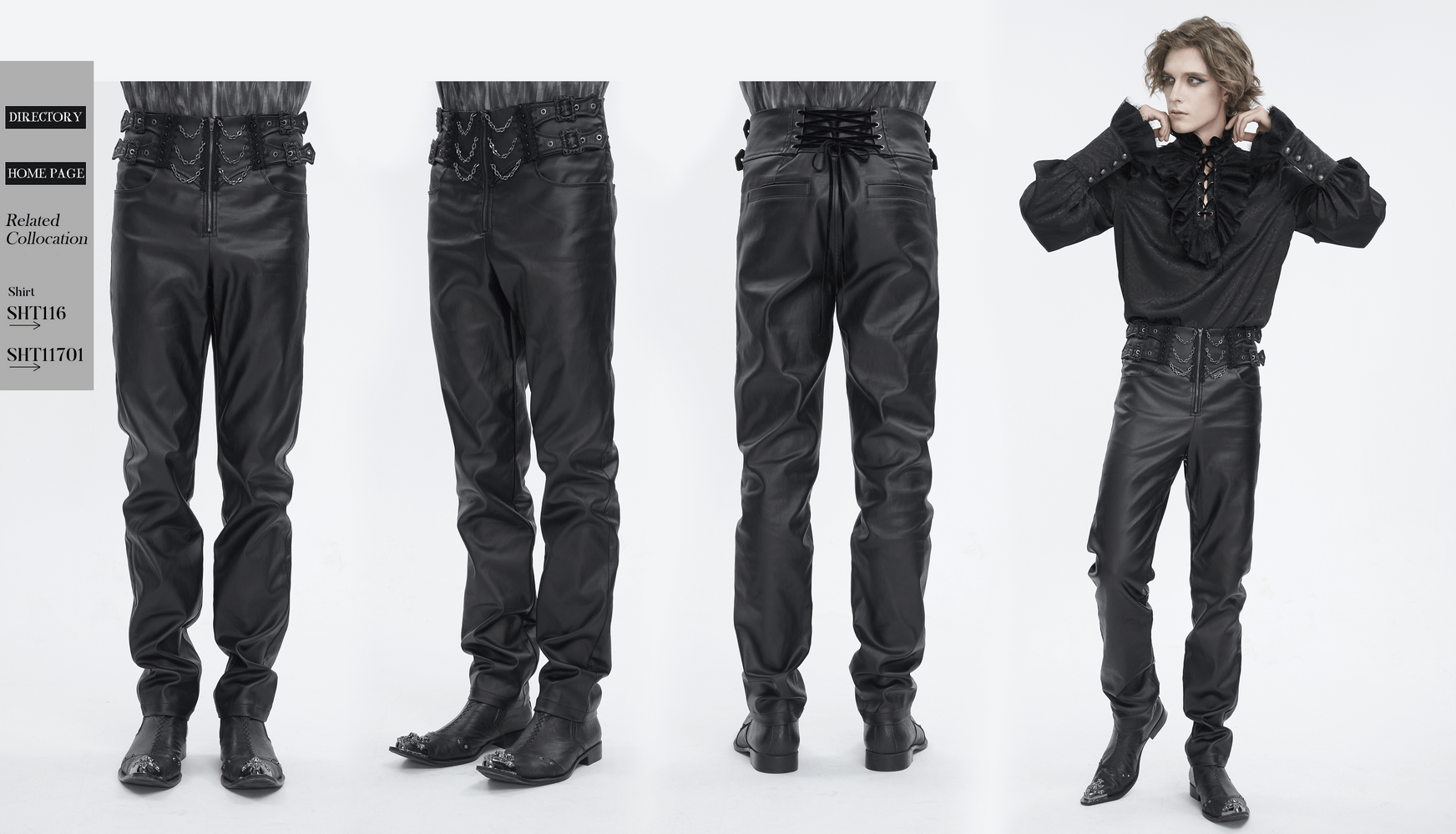 Edgy Black Male Zippered Pants with Buckles Waistband