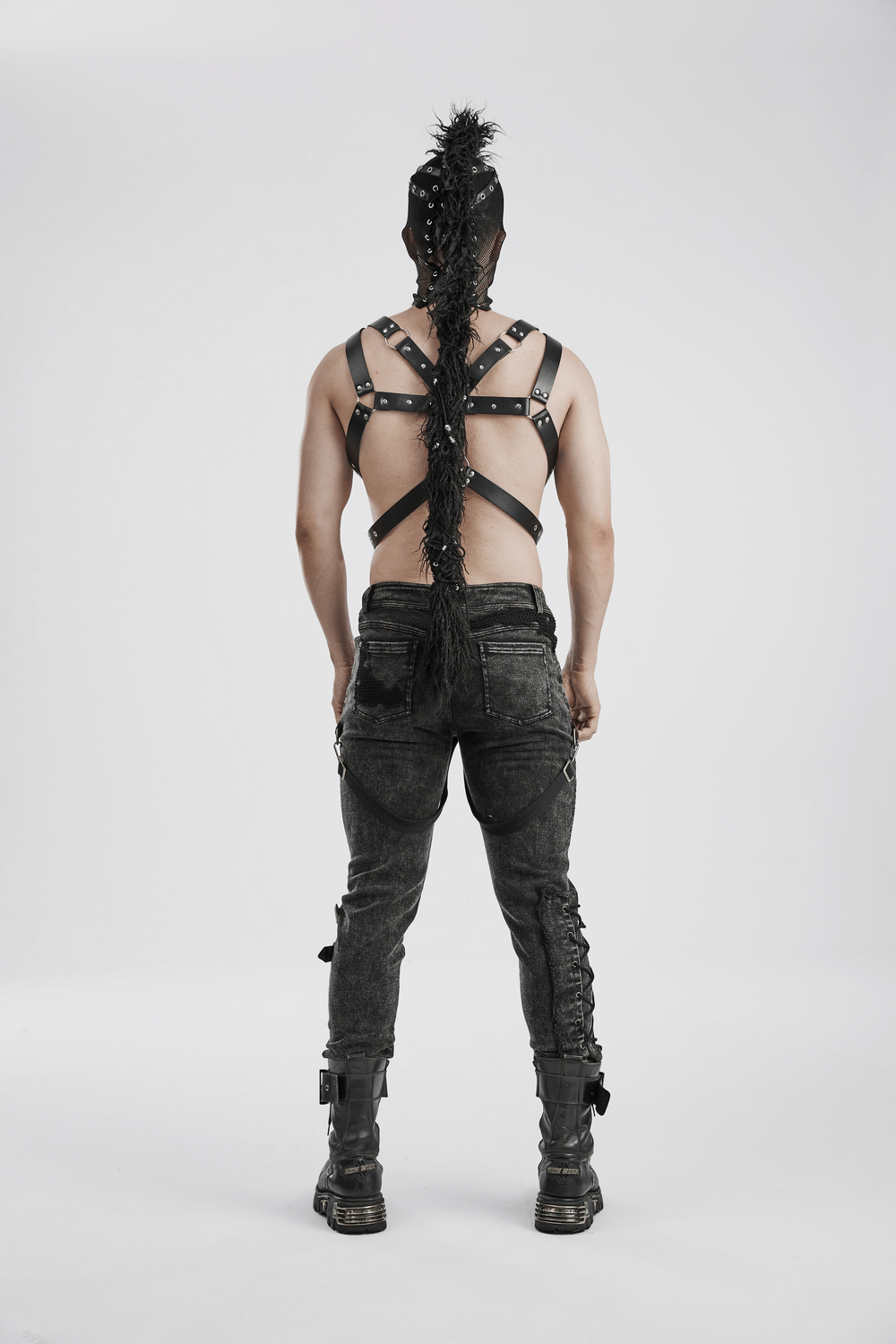 Edgy Black Mesh Hood with Mohawk Ponytail in Punk Style