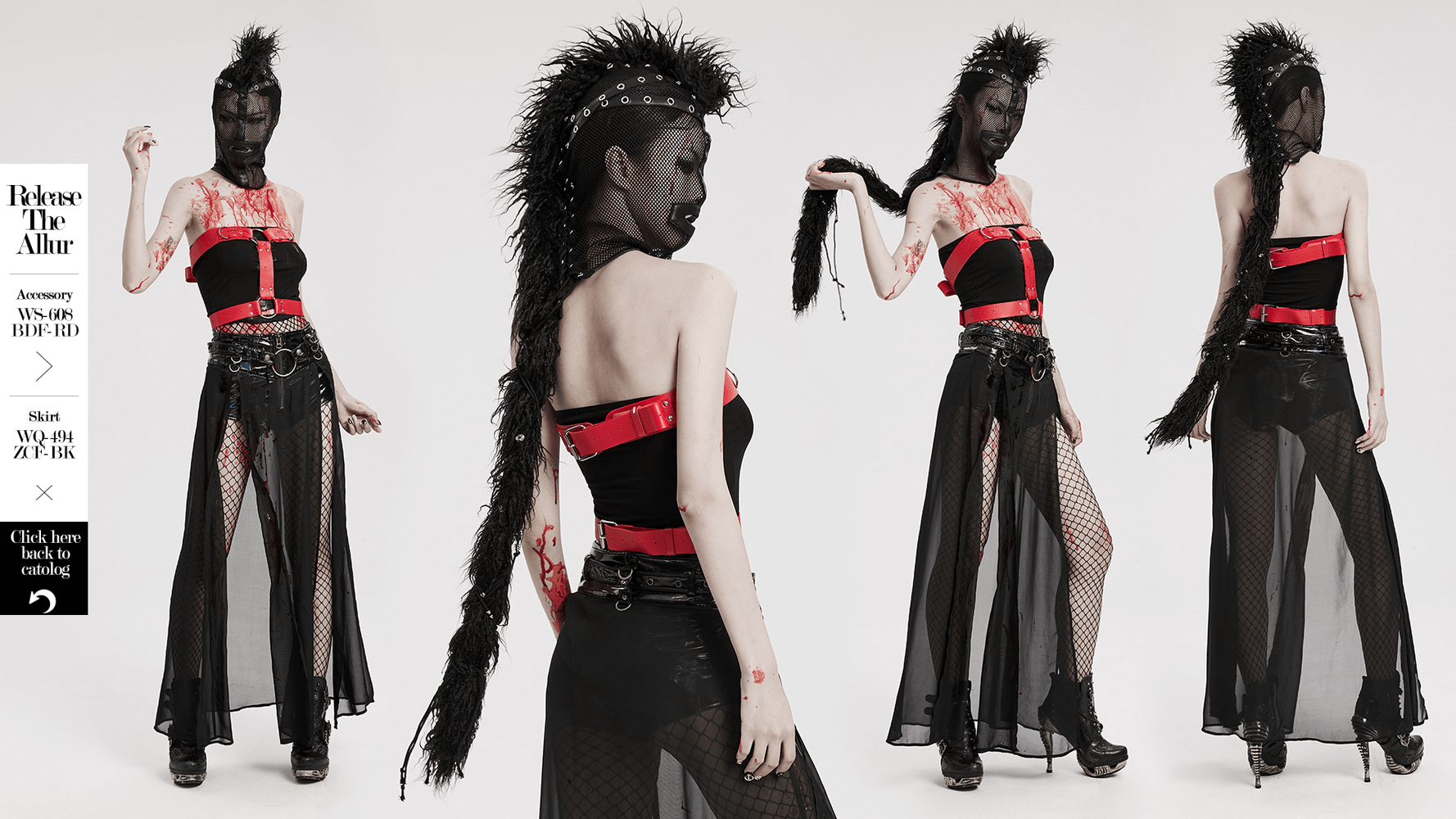 Edgy Black Mesh Hood with Mohawk Ponytail in Punk Style