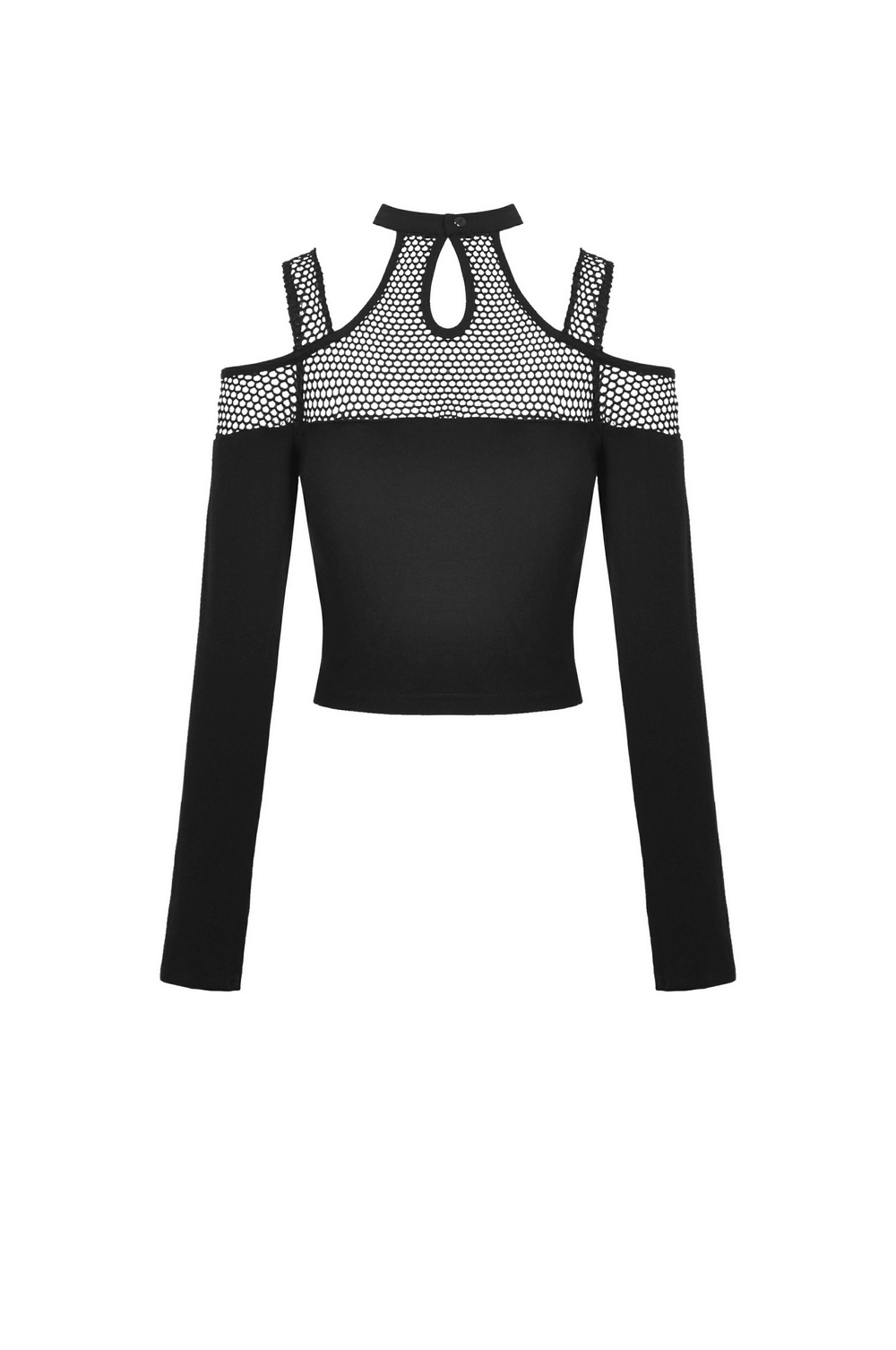 Edgy Black Mesh Off-Shoulder Top With Long Sleeves