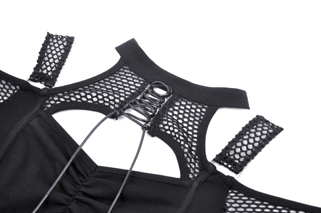 Edgy Black Mesh Off-Shoulder Top With Long Sleeves
