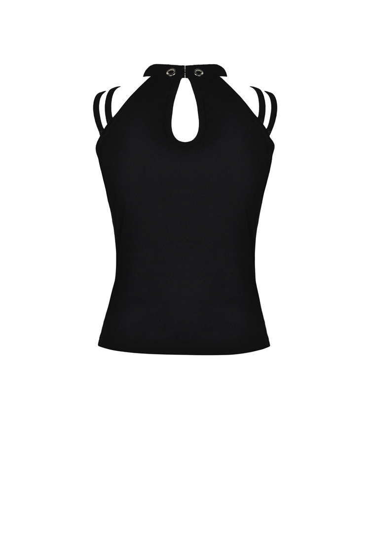 Edgy Black Mesh-Panel Crop Top With Strappy Design