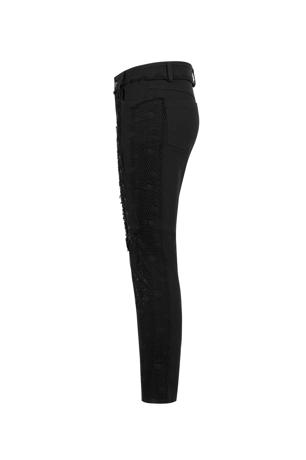 Edgy Black Mesh Panel Lace-Up Gothic Punk Trousers