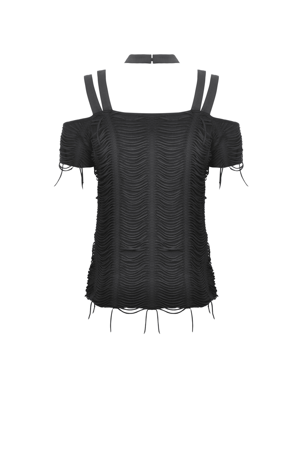 Edgy Black Off-Shoulder Punk Top with Choker Neckline