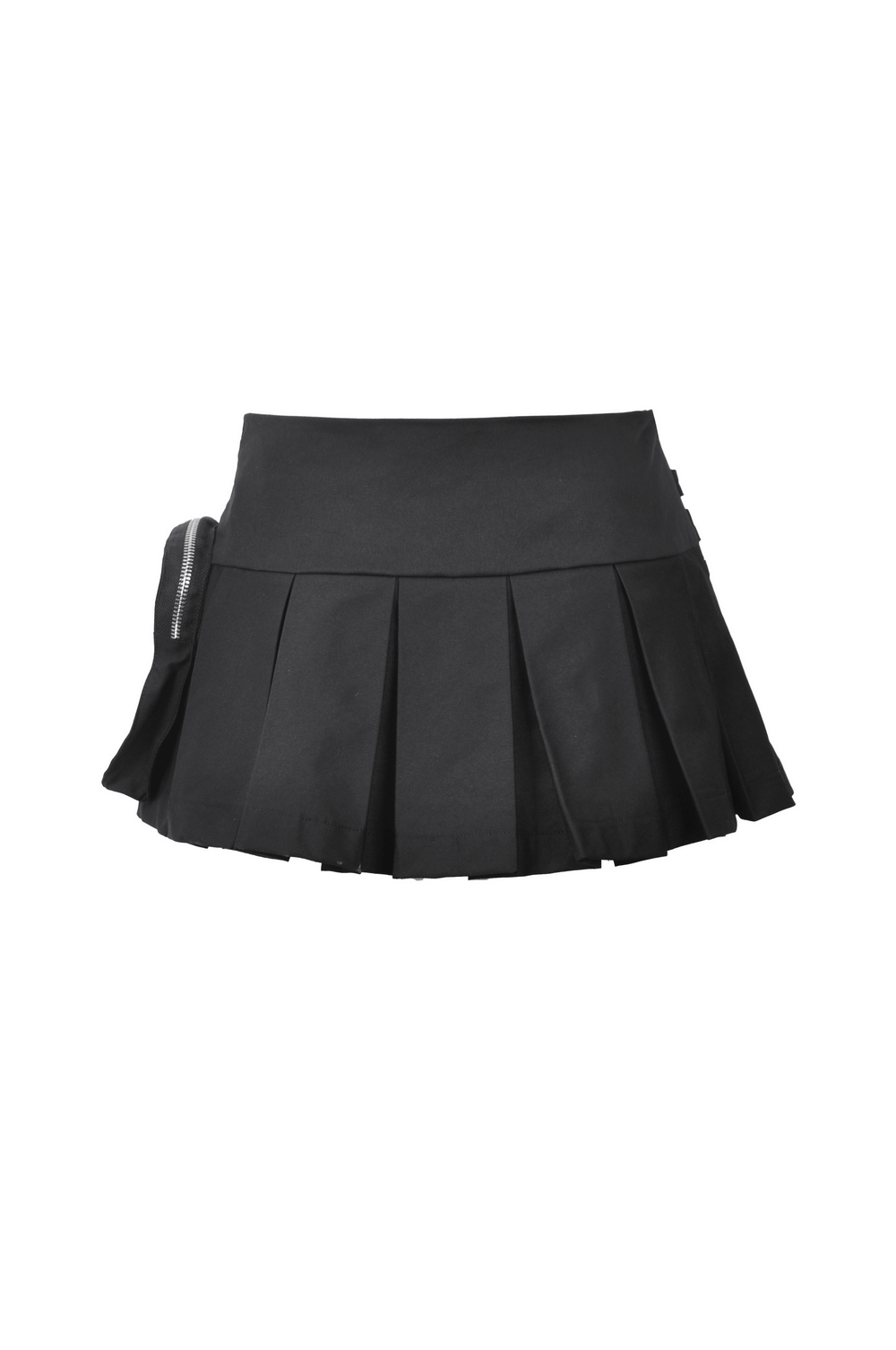 Edgy Black Pleated Skirt with Buckle Detail and Zip