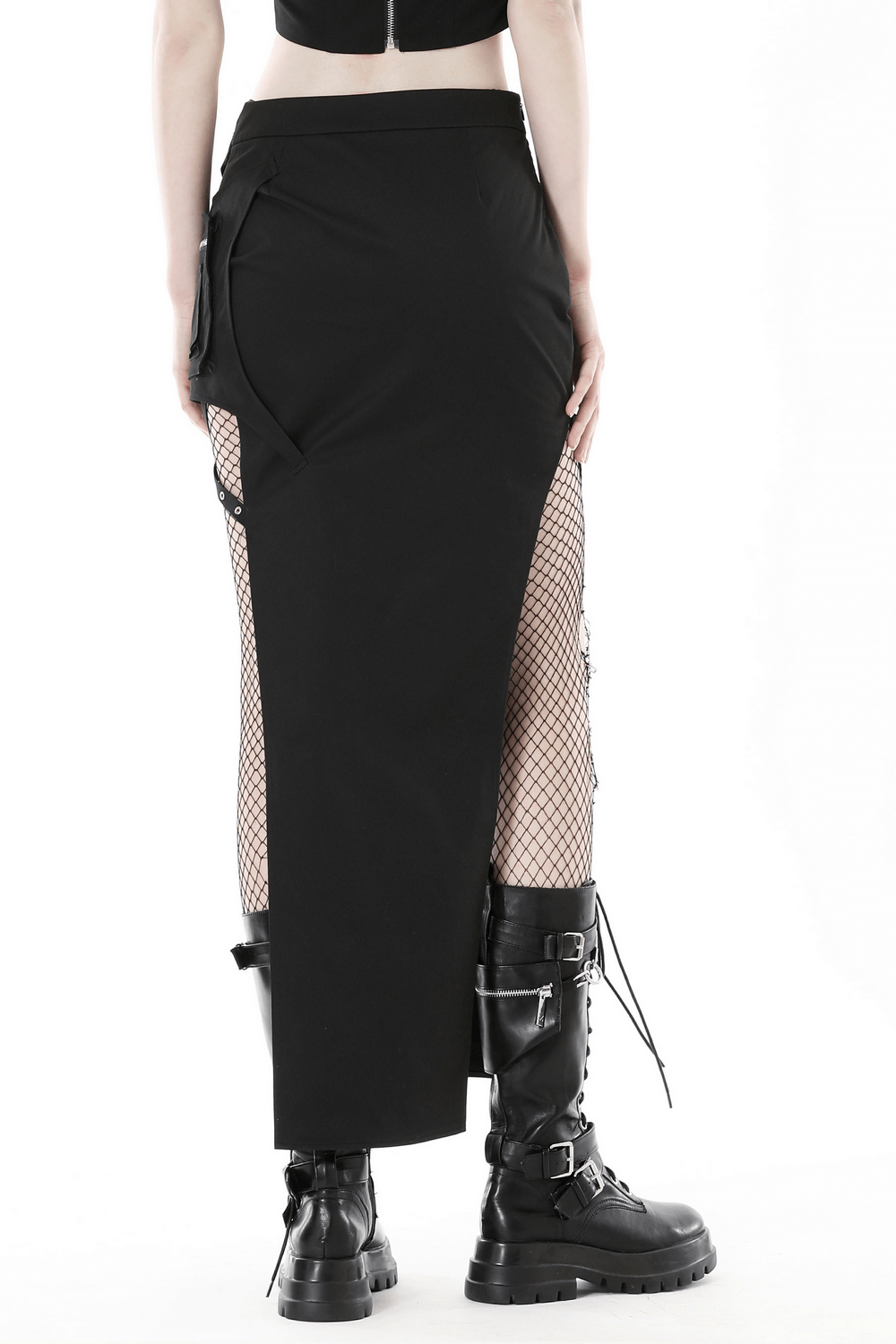 Edgy Black Skirt with Buckle Details and Side Slits