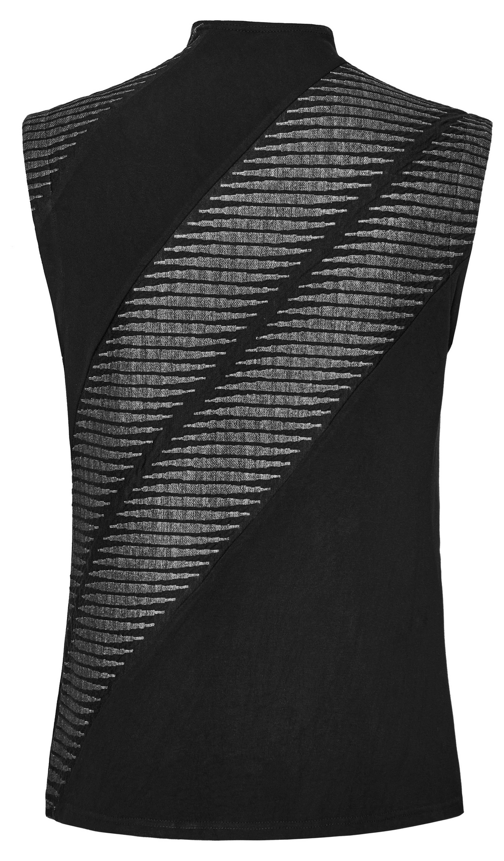 Edgy black sleeveless top featuring a striking 3D jacquard spliced design, perfect for a rebellious style.