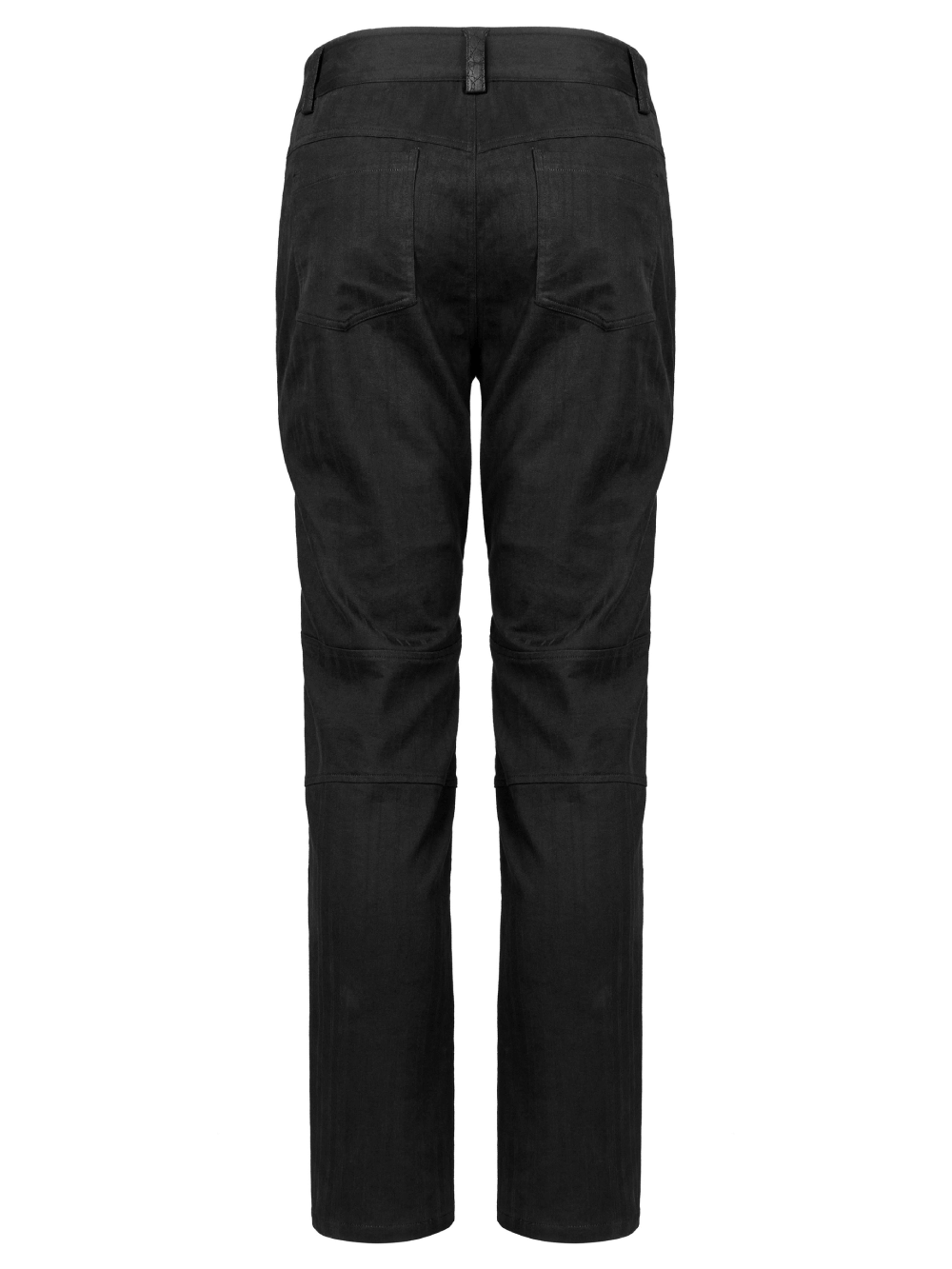 Back view of edgy black strap cargo pants for punk goth streetwear lovers, showcasing their unique design and comfortable fit.