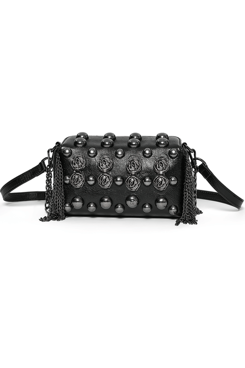 Sac bandoulière noir clouté avec rivets roses gothiques