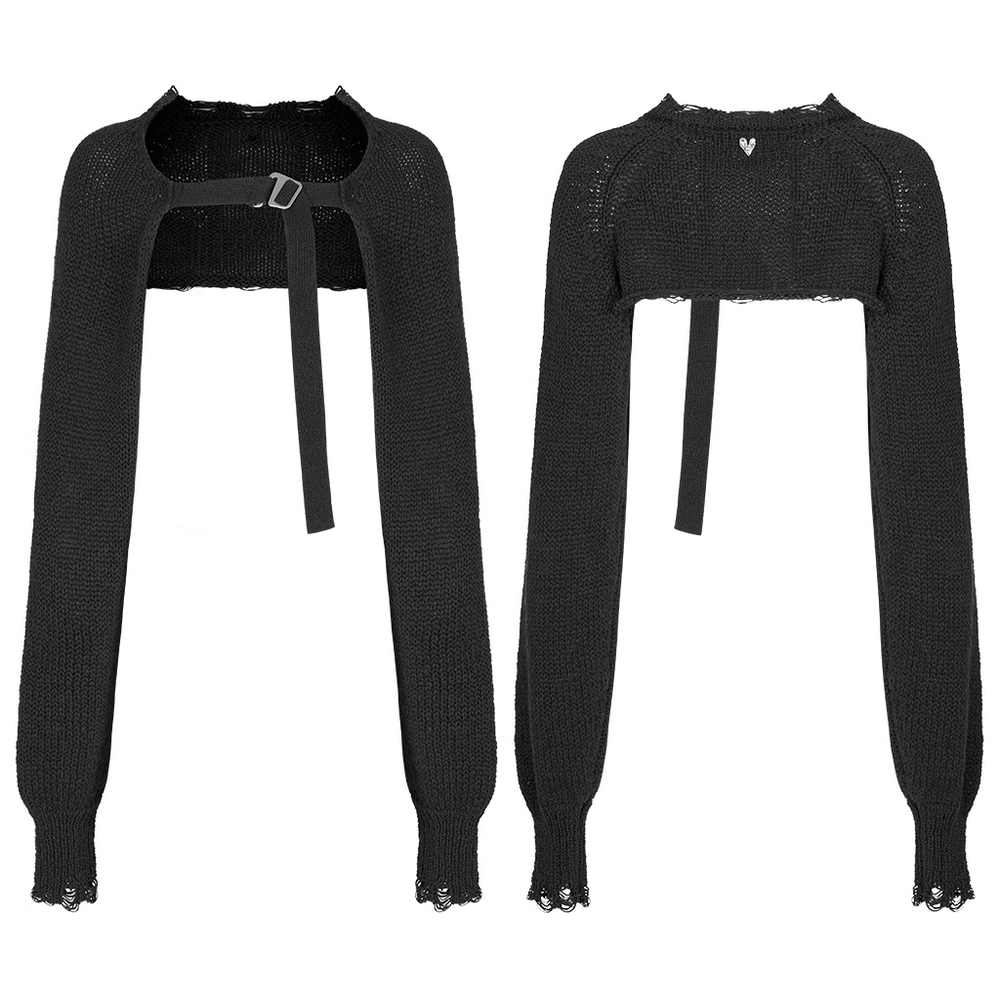 Edgy Black Wool Knit Bolero with Sleek Buckle Detail - HARD'N'HEAVY