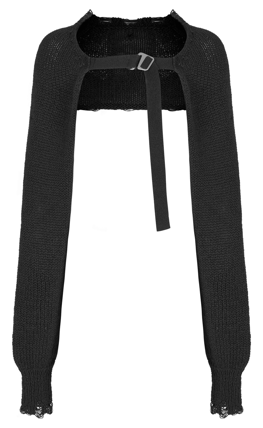 Edgy Black Wool Knit Bolero with Sleek Buckle Detail - HARD'N'HEAVY
