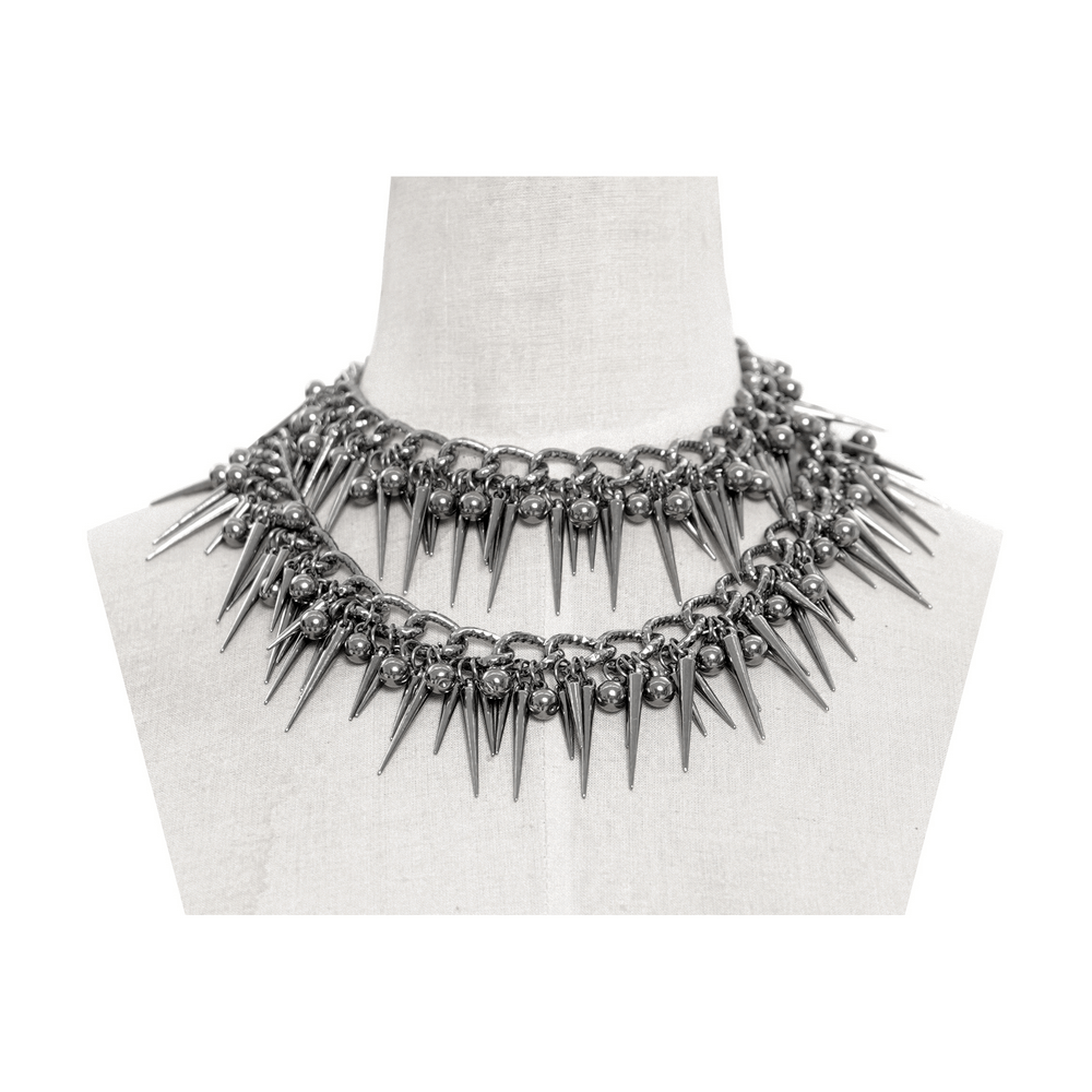 Edgy chain and bead statement choker for women with spike details, perfect for bold fashion statements.