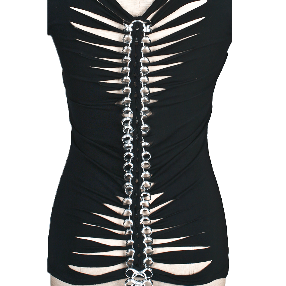 Edgy Gothic knit T-shirt with chain back detail and hollow cutouts, perfect for punk style lovers.