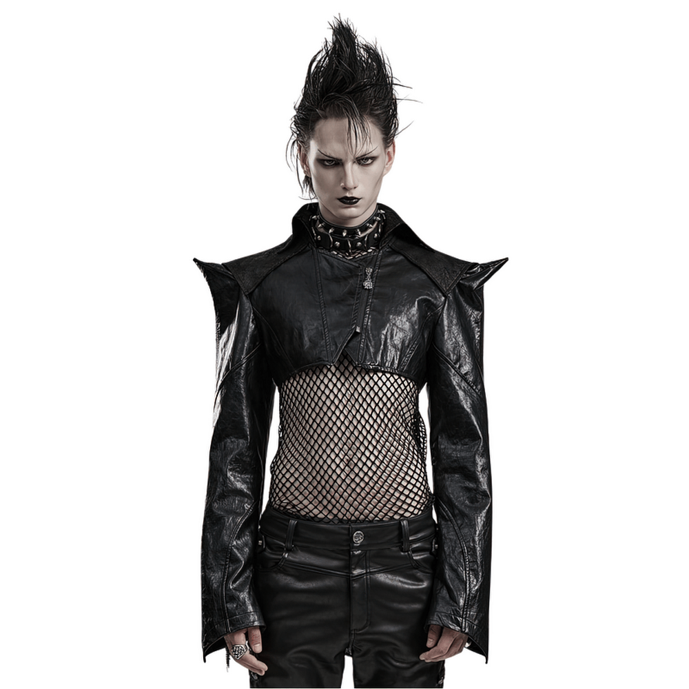 Edgy Cropped Faux Leather Spiked Punk Jacket - HARD'N'HEAVY