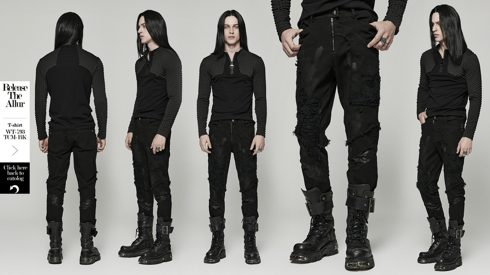 Edgy Distressed Black Denim Gothic Pants - HARD'N'HEAVY