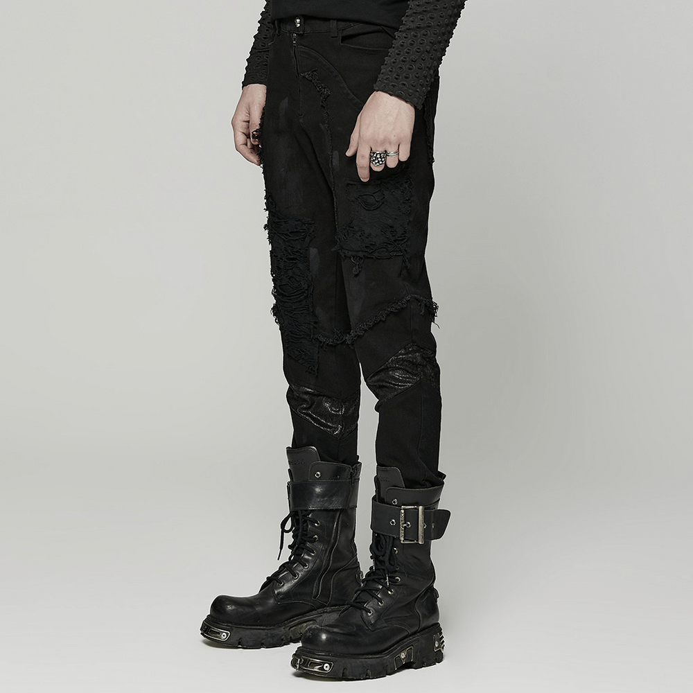 Edgy Distressed Black Denim Gothic Pants - HARD'N'HEAVY