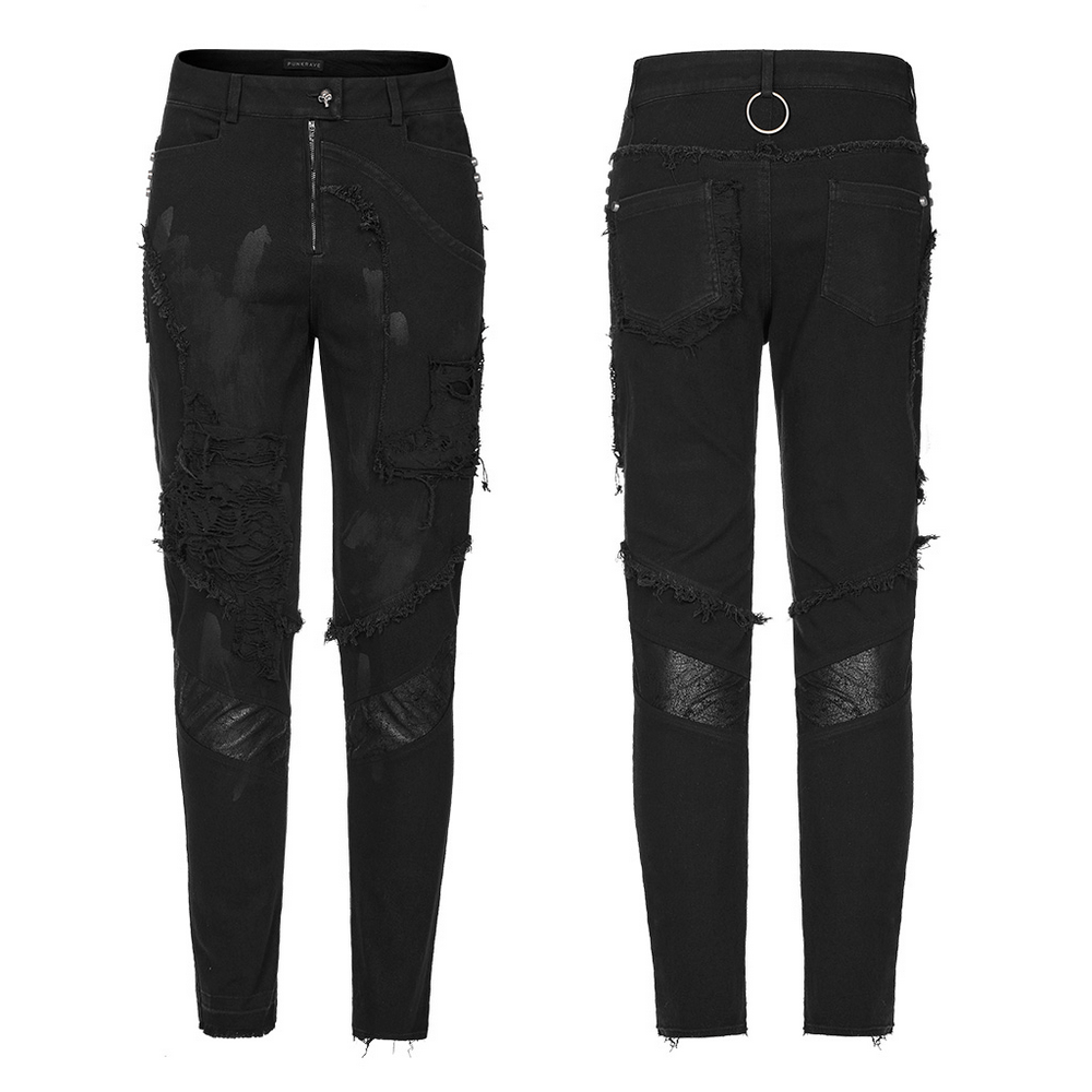 Edgy Distressed Black Denim Gothic Pants - HARD'N'HEAVY