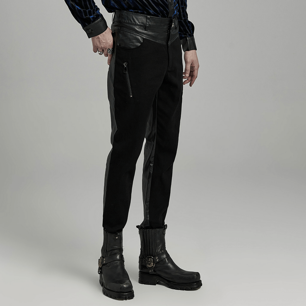 Edgy elastic men's trousers with zipper details, featuring a punk style and slim fit, perfect for urban casual outings.
