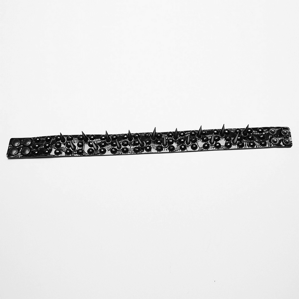Edgy faux leather spiked choker featuring shiny 3D rivets for punk aesthetics.
