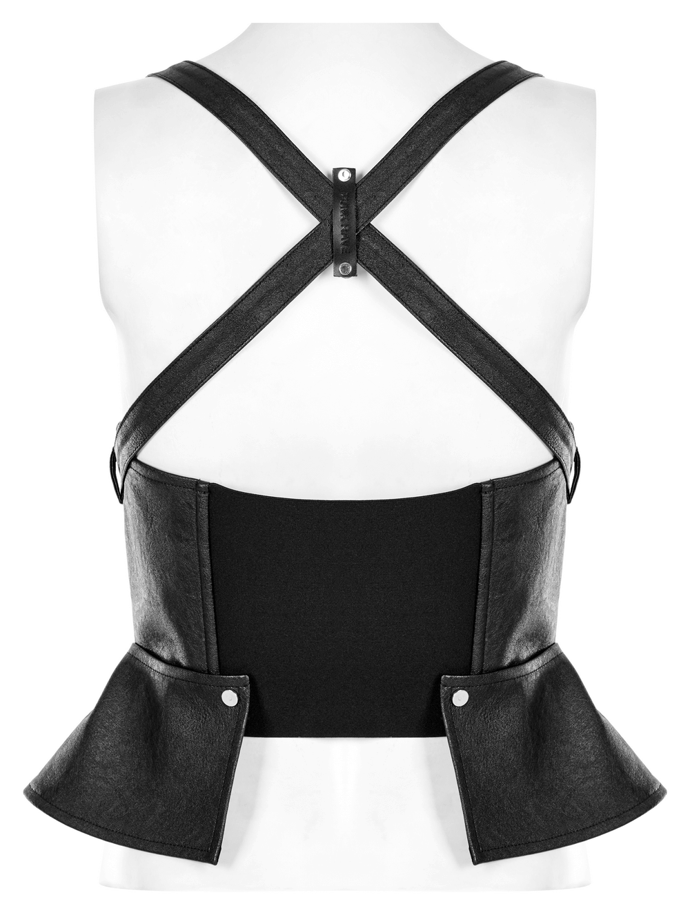 Edgy Female PU Leather Corset with Detachable Ruffles
