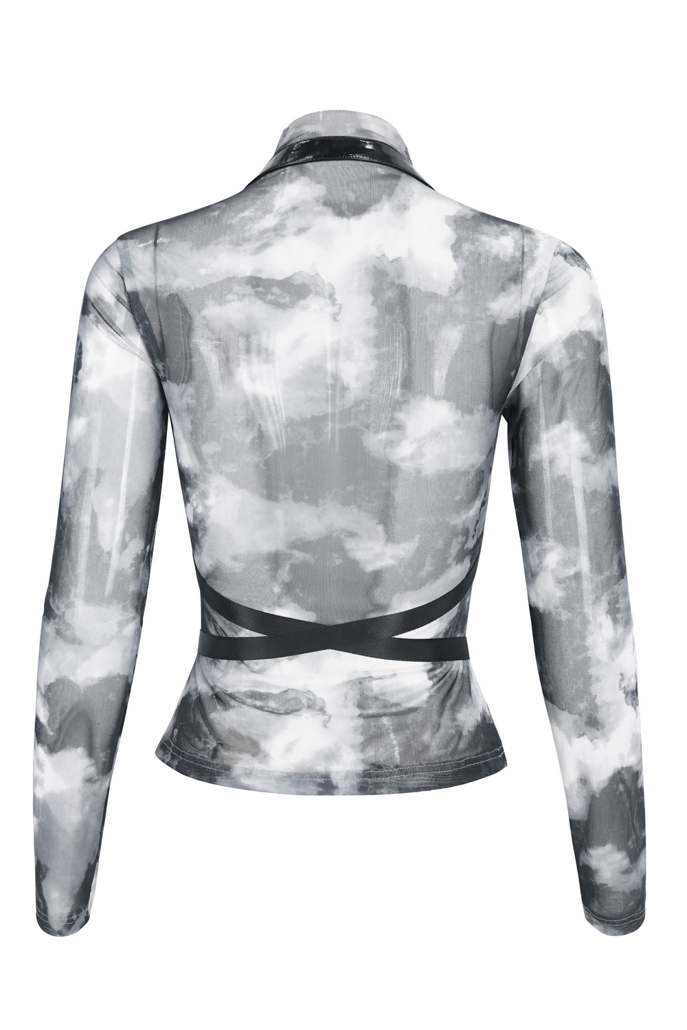 Edgy Female Tie-Dye Top with Riveted Harness Detail