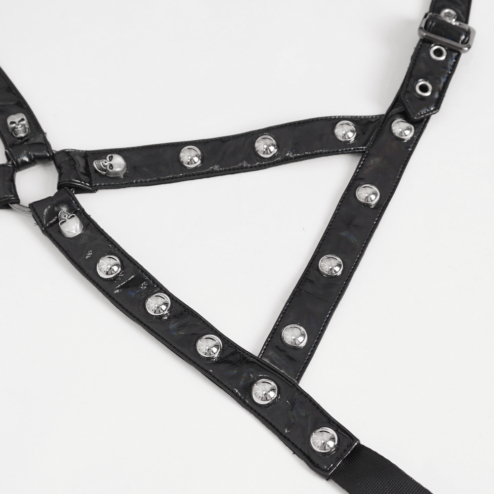Bold black harness with silver studs, perfect for edgy fashion statements.