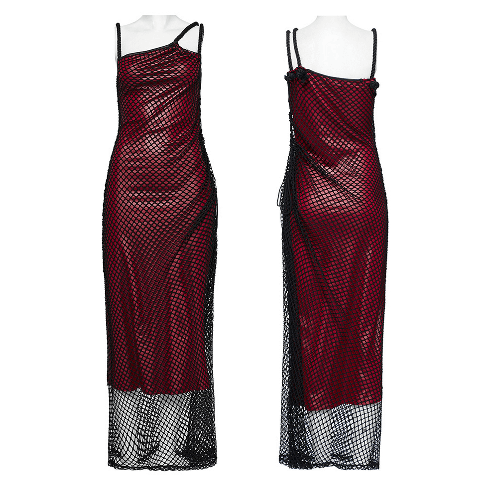 Edgy Goth Asymmetric Dress with Mesh and Shoulder Straps Edgy Goth Asymmetric Dress with Mesh and Shoulder Straps