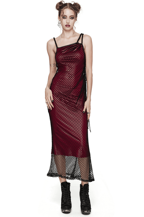 Edgy Gothic Asymmetrisches Kleid mit Mesh und Schulterträgern