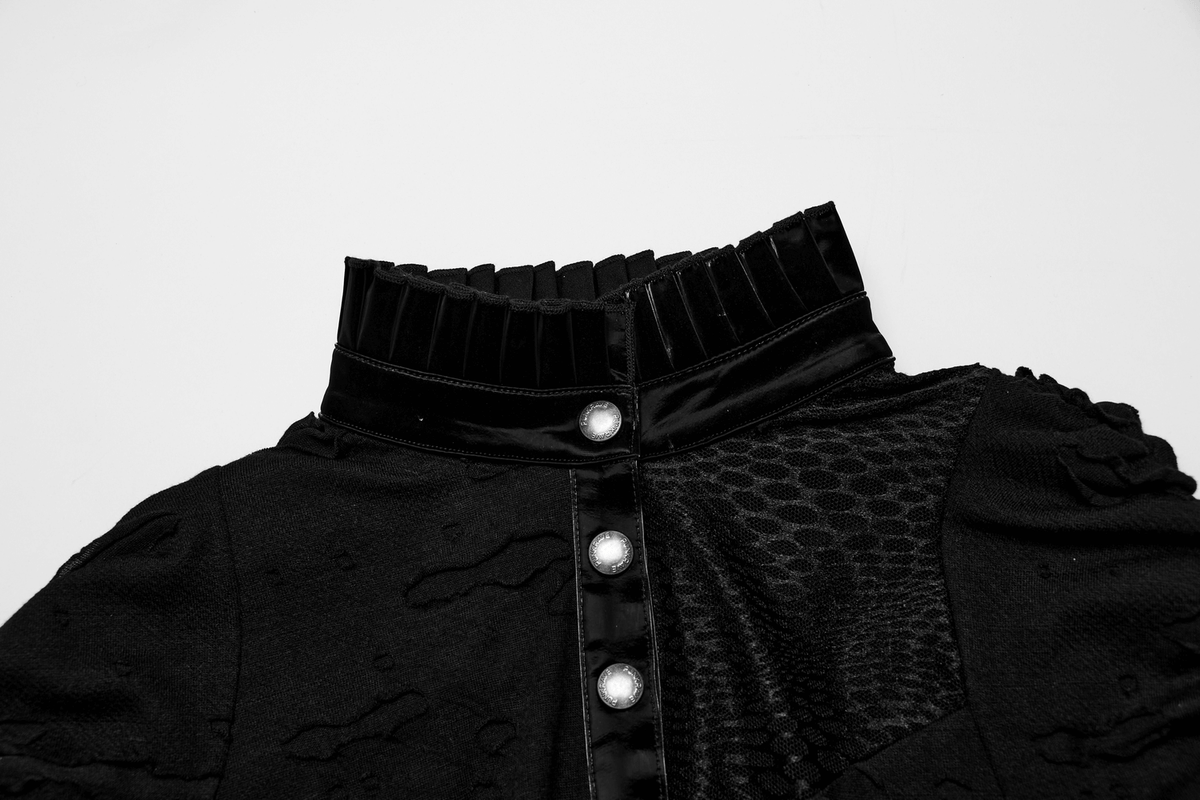 Edgy Goth Black Distressed Asymmetrical Top with Holes