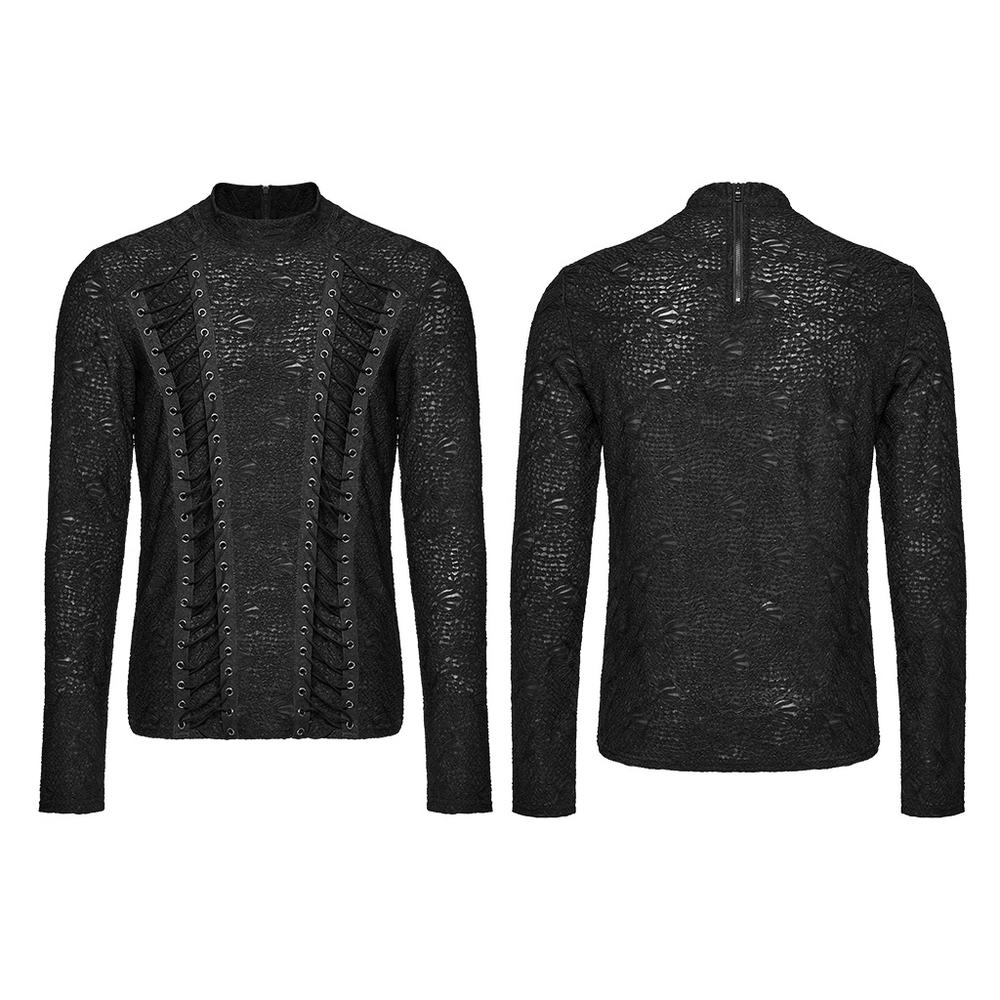 Edgy goth top featuring 3D jacquard weave and web detail, with zip back for easy wear, showcasing gothic elegance.